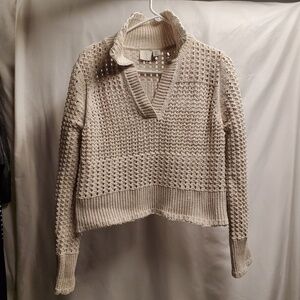 NWT Joie Knit v-neck collar sweater top tan beige cream summer winter fall M